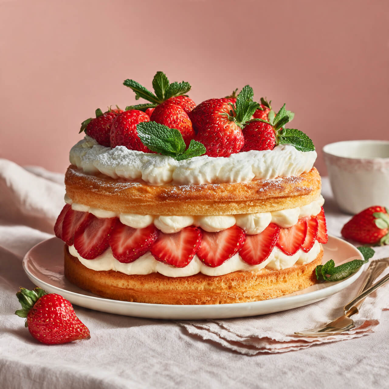 Strawberry Custard Delight Cake