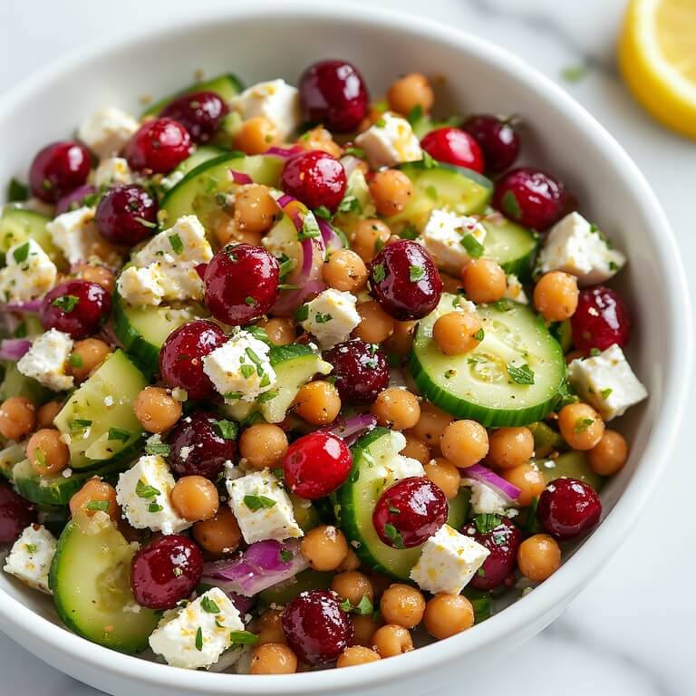 Feta & Cranberry Chickpea Salad with Lemon Vinaigrette