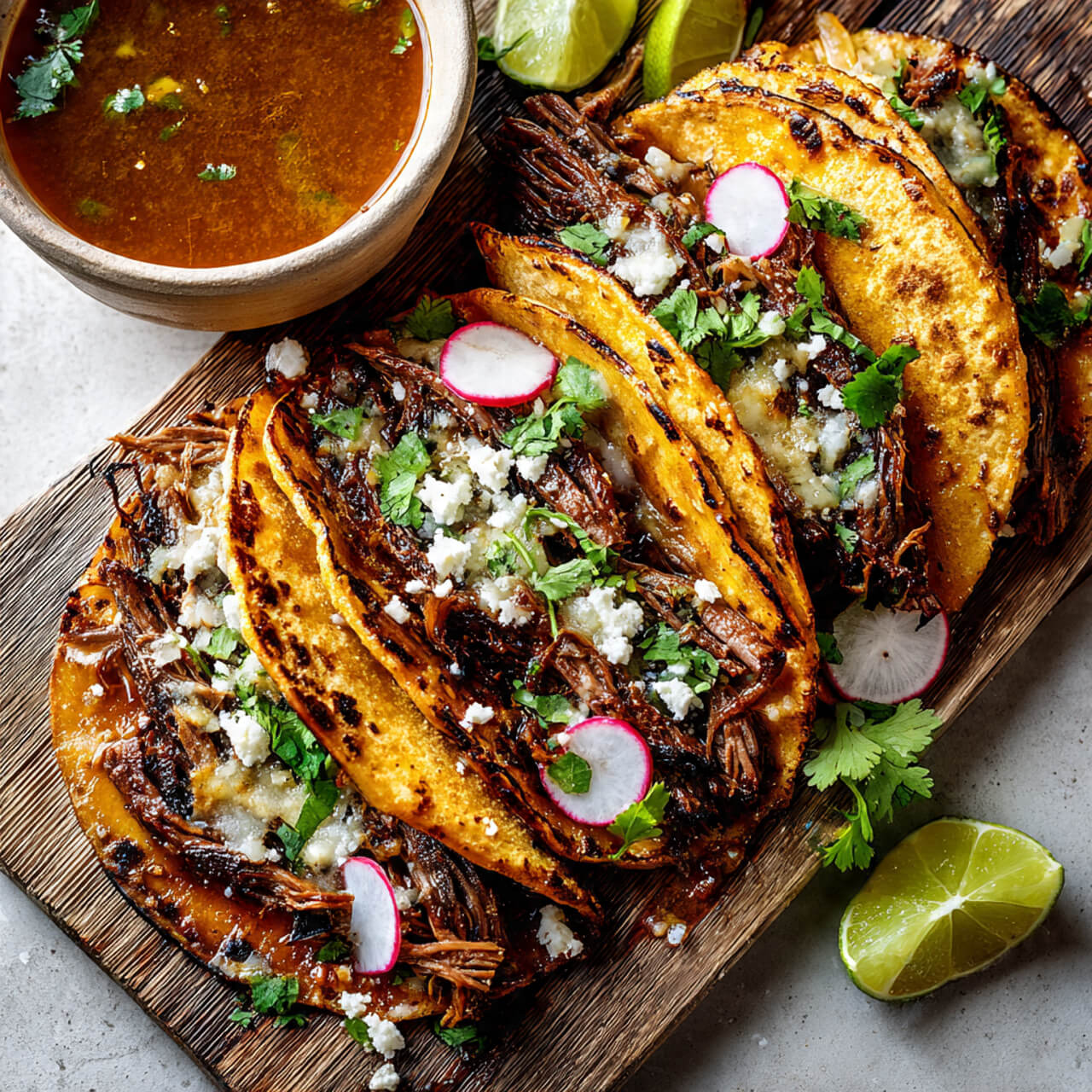 Birria-Style Smoked Brisket Tacos