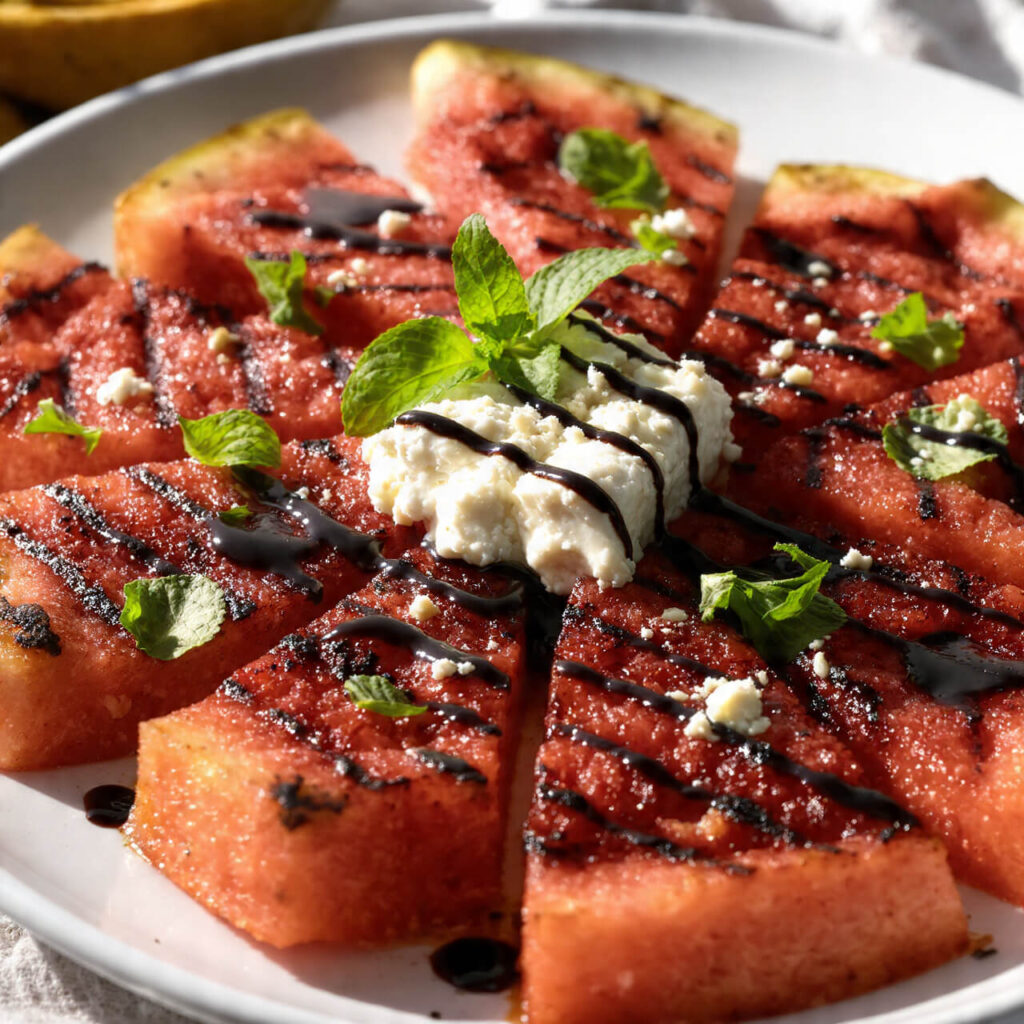 Grilled Watermelon Steaks with Feta and Balsamic